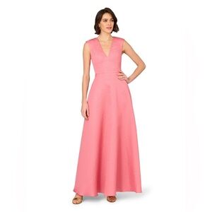 Aidan Mattox Pink Jacquard Ball Gown Dress Size 10 Sleeveless V-Neck Formal Maxi
